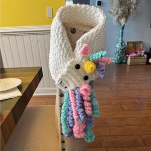White Unicorn Knit Scarf with Colorful Mane
